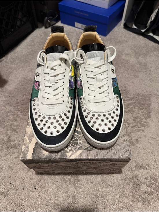 Christian Louboutin Other - Christian Louboutin White, Black and Green Sequin-Accent Low-Top Sneakers